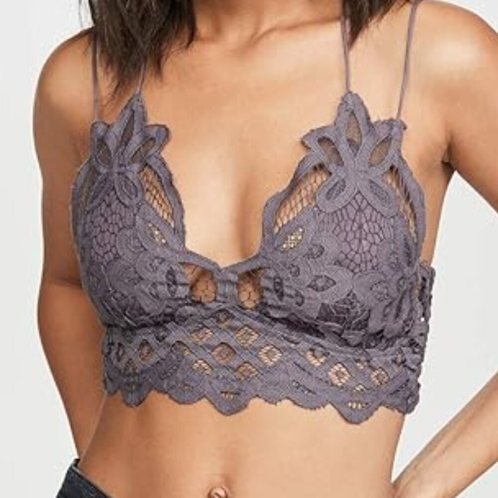 NWT Free People One Adella Long Line Bralette Brown Charcoal XS